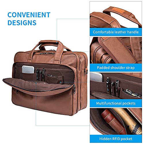 Seyfocnia Leather Laptop Bag, Men's 15.6 Inches Messenger Briefcase Bu