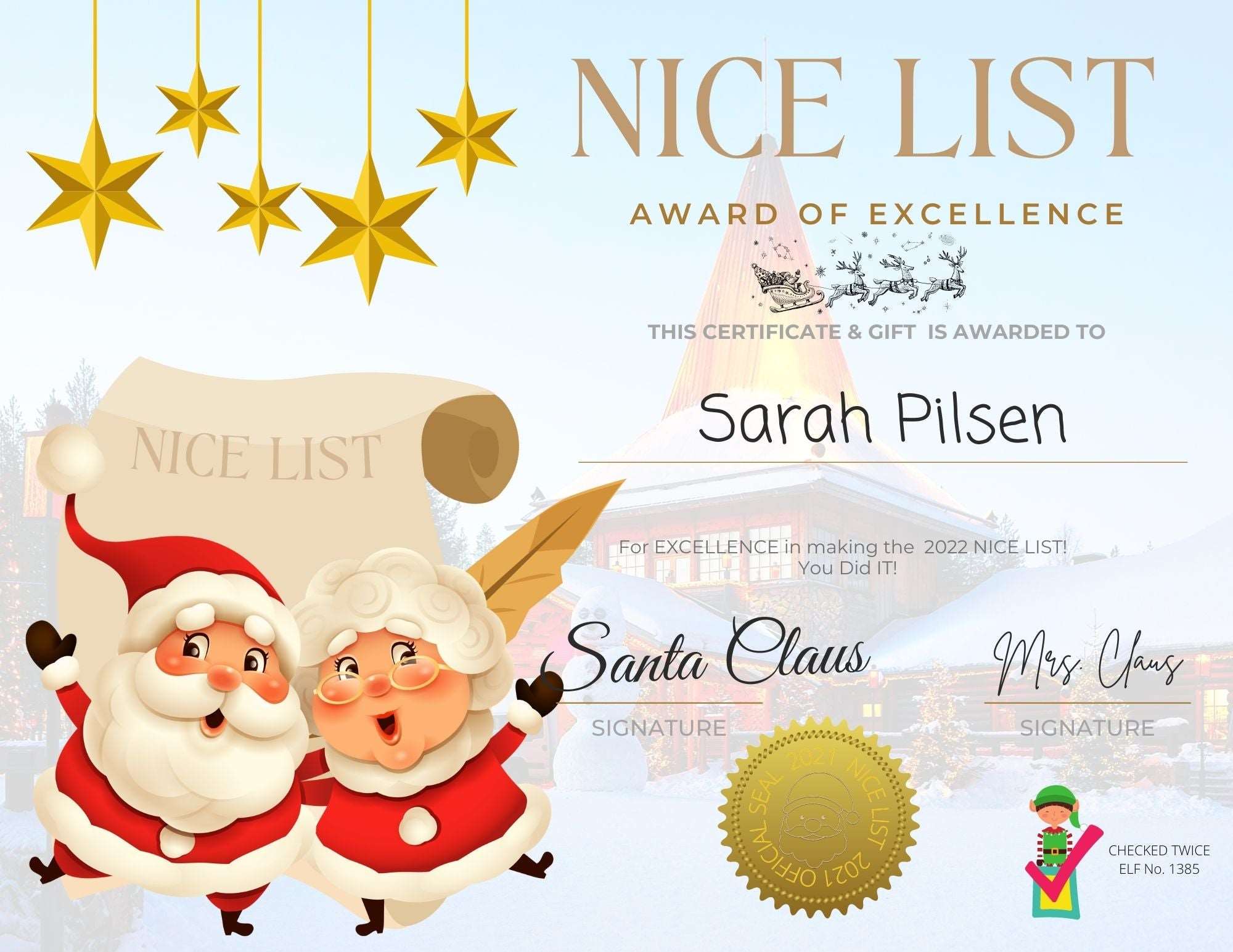 Nice List Certificate Award from Santa Letter Magic santalettermagic