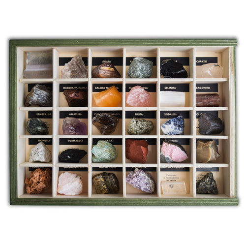 Colección de 15 Minerales de Asia y Oceanía en Caja de Madera Natural -  Minerales Reales educativos con Etiqueta informativa a Color. Kit de  Ciencia