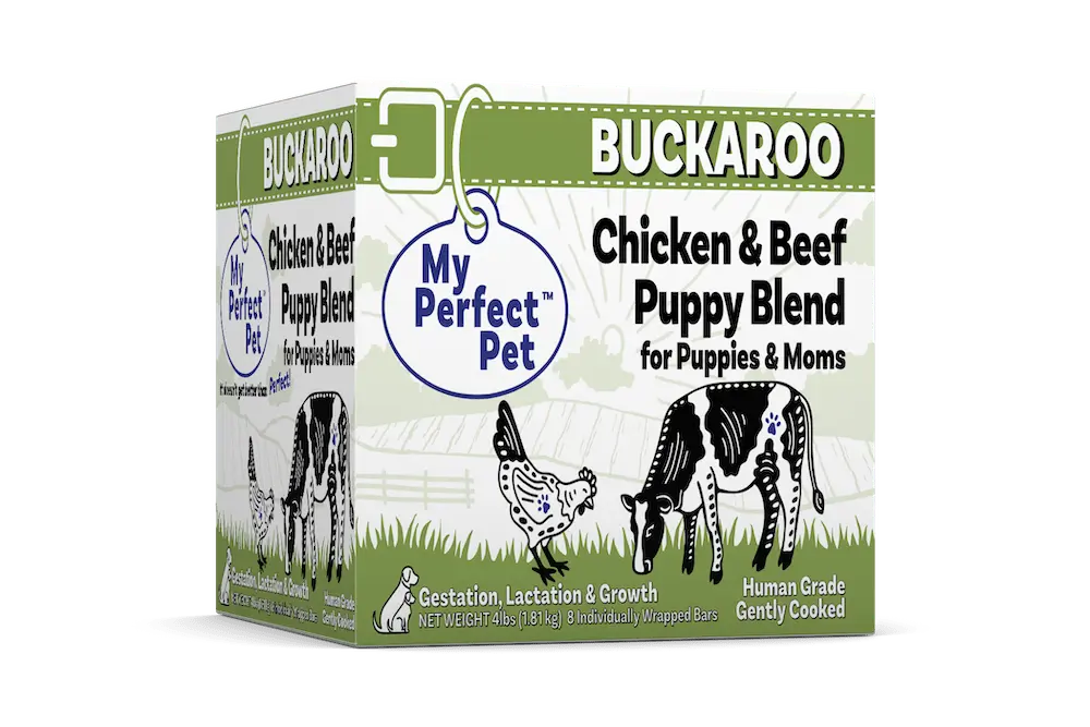 Buckaroo Chicken and Beef Blend for Puppies and Moms, My Perfect Pet (product package)