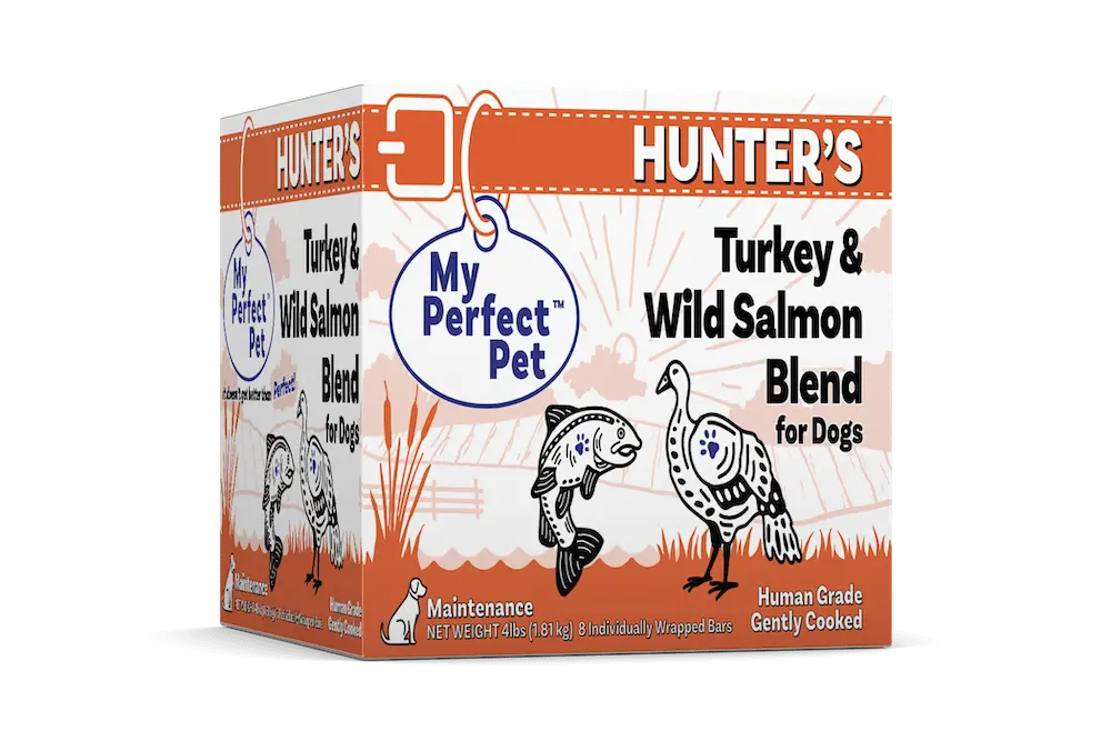 Hunter's Turkey & Wild Salmon Blend for Dogs, by My Perfect Pet (product package)