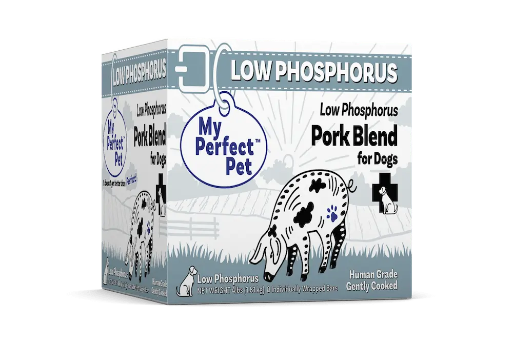 Low Phosphorus Pork Blend for Dogs, by My Perfect Pet (product package)