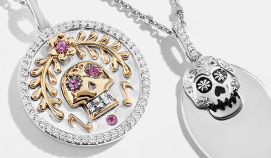 Disney Treasures Coco Garnet & Diamond Necklace 1/10 ct tw Sterling Silver & 10K Rose Gold 17