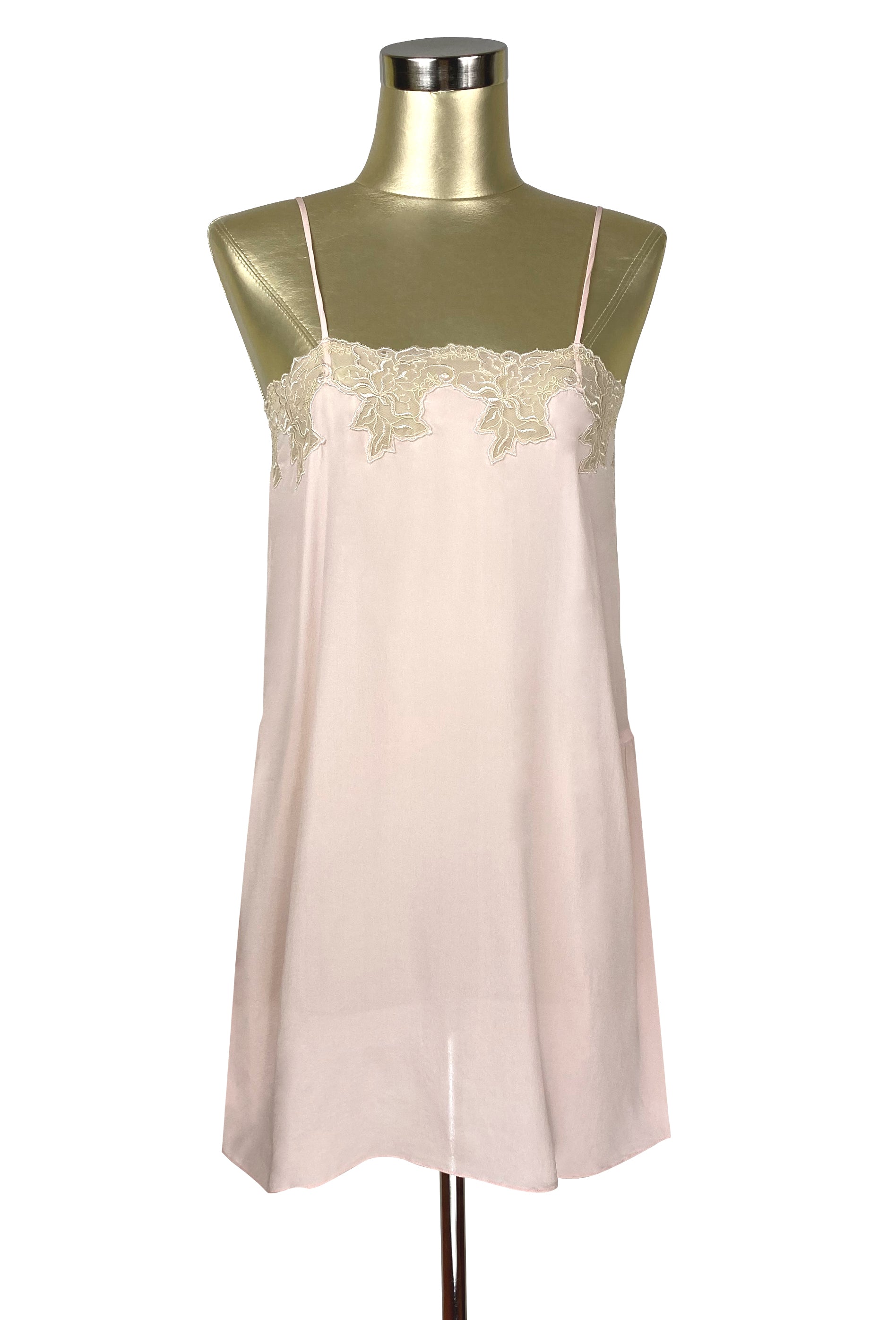 1920's Style 100% Silk Hand-Cut Lace Luxury Slip Dress - Champagne Pin