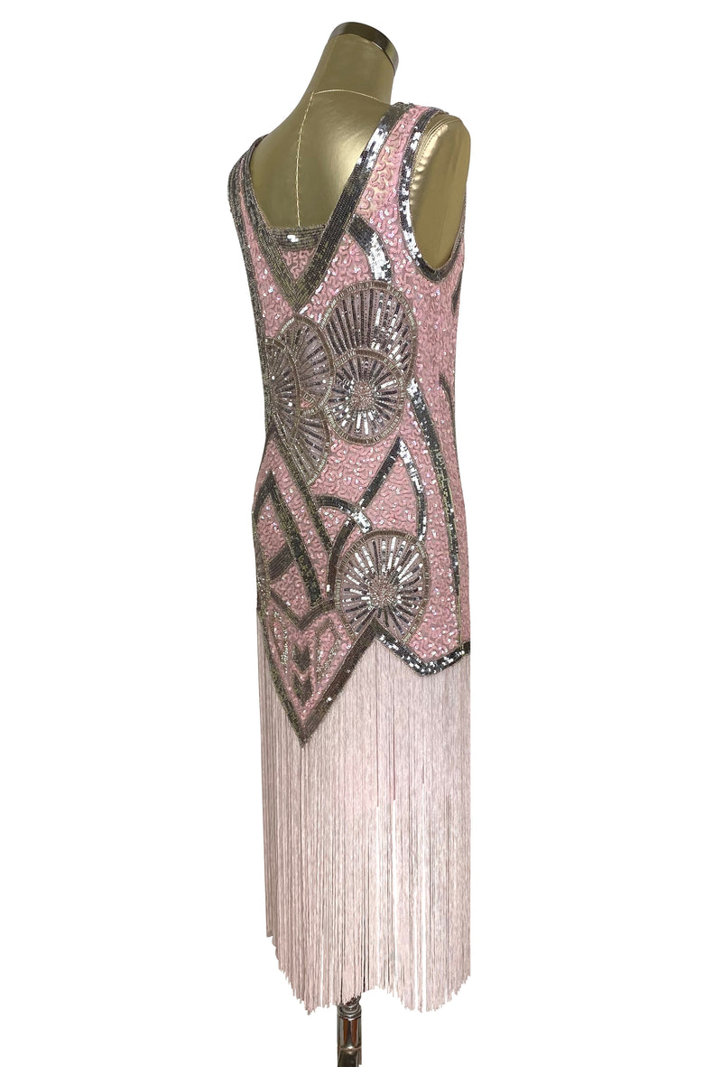 1920s Vintage Flapper Fringe Deco Gown - The Kismet - Pink Silver
