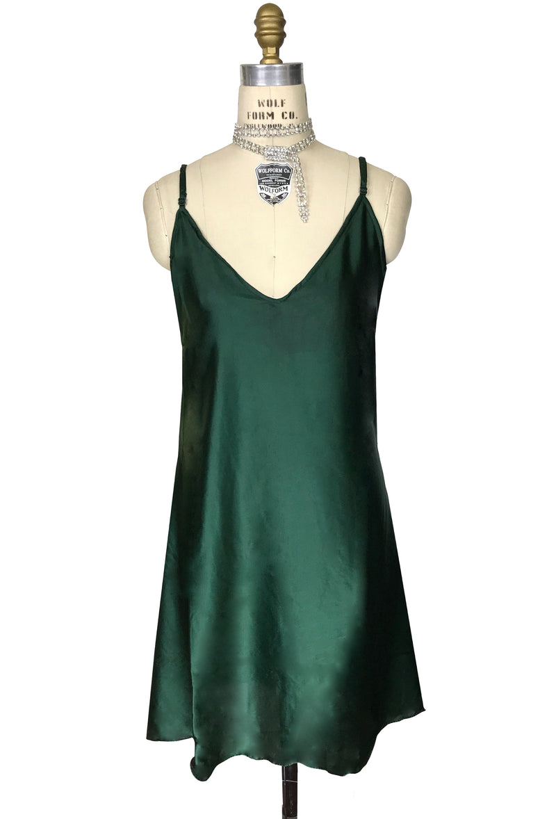 emerald satin slip dress