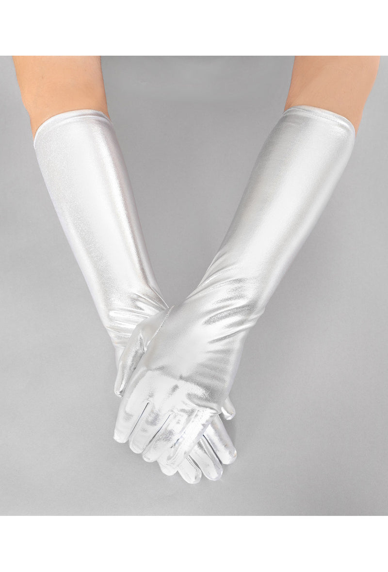 long silver evening gloves