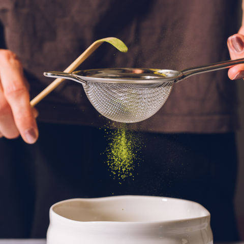 Sifting matcha powder