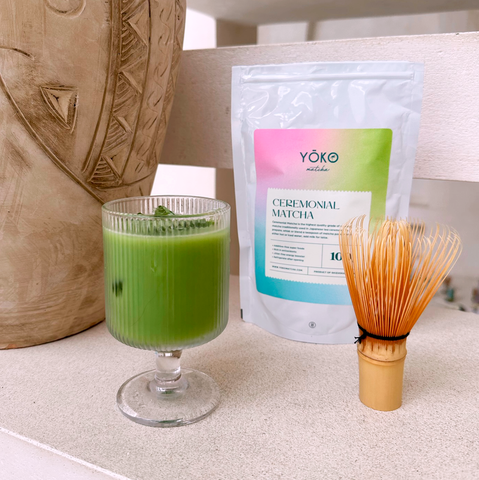 Organic Ceremonial Matcha with Matcha Drink and Whisker
