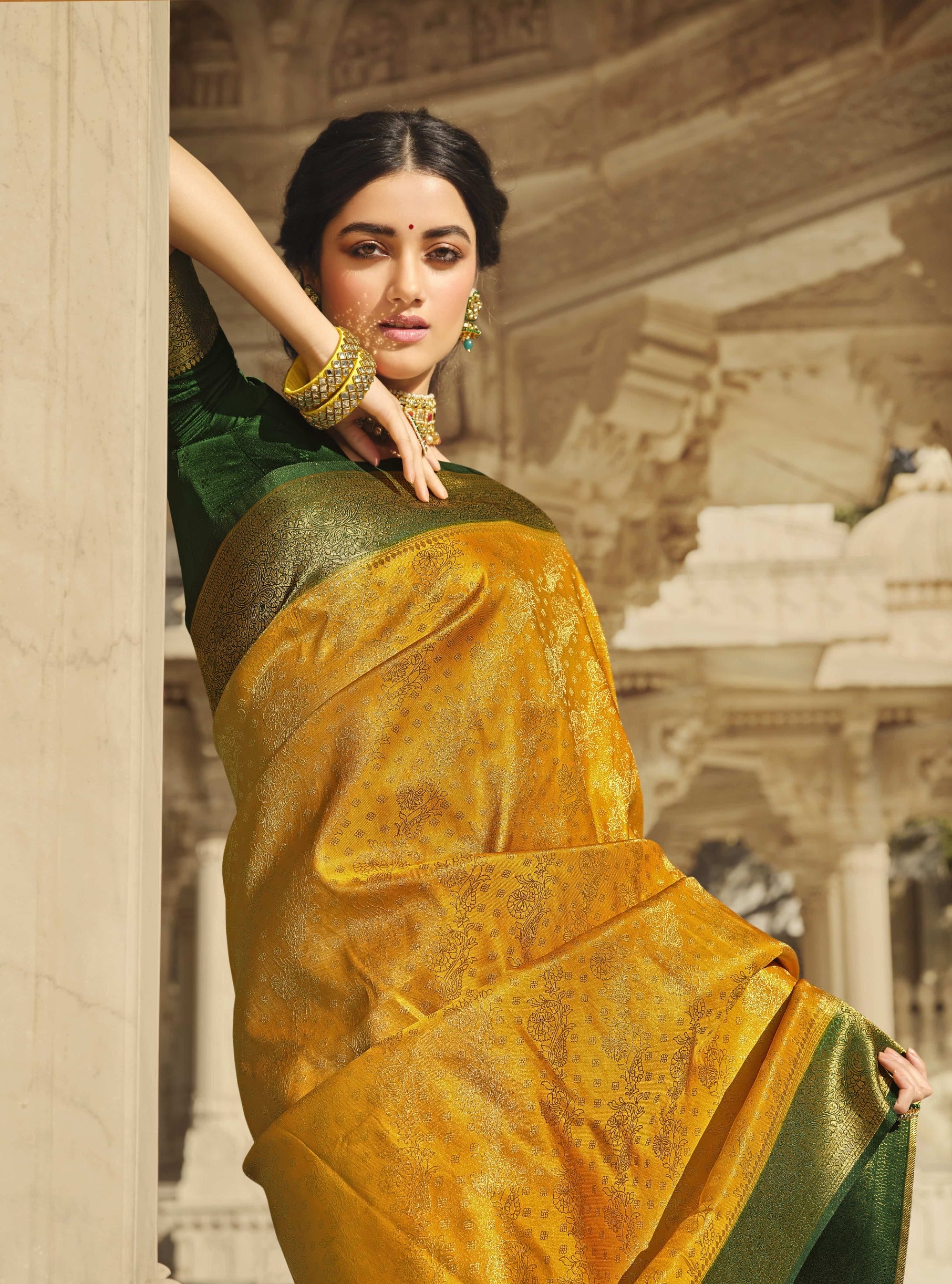 Pure Handloom Kanjivaram Saree in Turmeric Yellow and Rani | Kanjivaram  sarees silk, Silk sarees with price, Silk saree kanchipuram