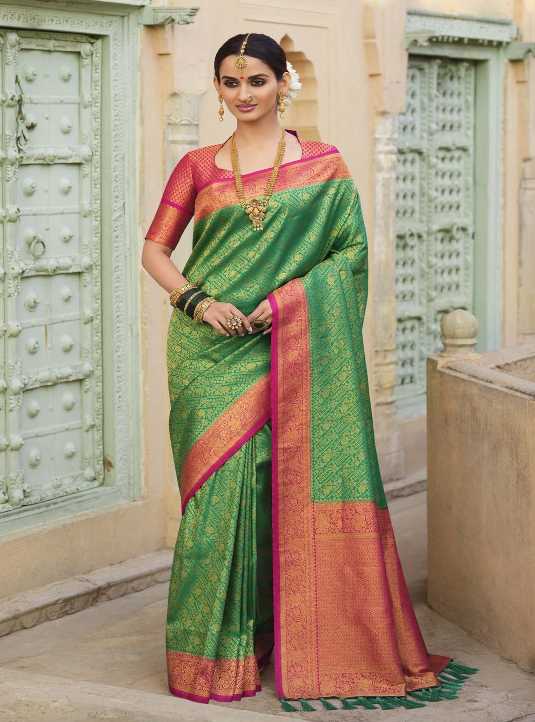 Kuppadam silk sarees | Kuppadam saree with kanchi border saree design  online from weavers | KUPP0019127