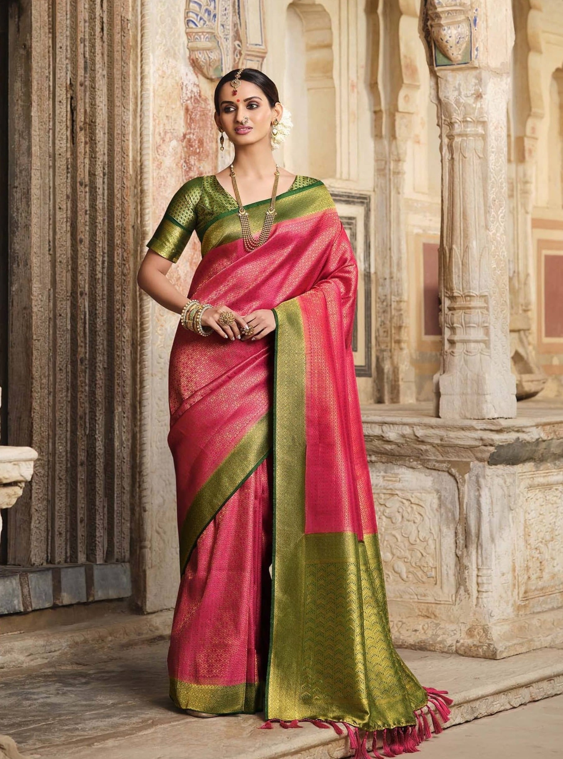 Vishal Prints Black And Pine Green Printed Georgette Saree With Fancy