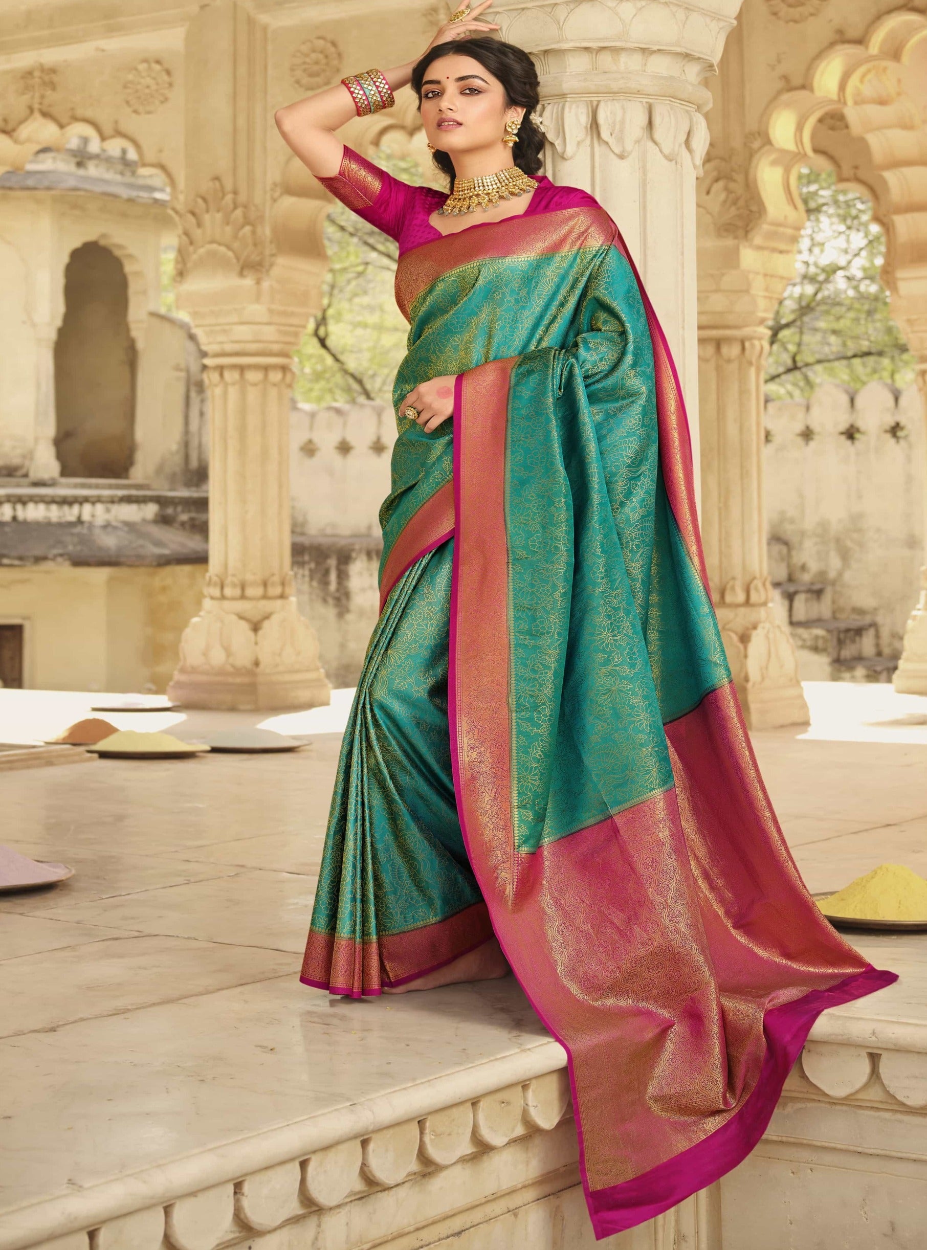 CM- Olive Green color Kanjivaram Silk saree