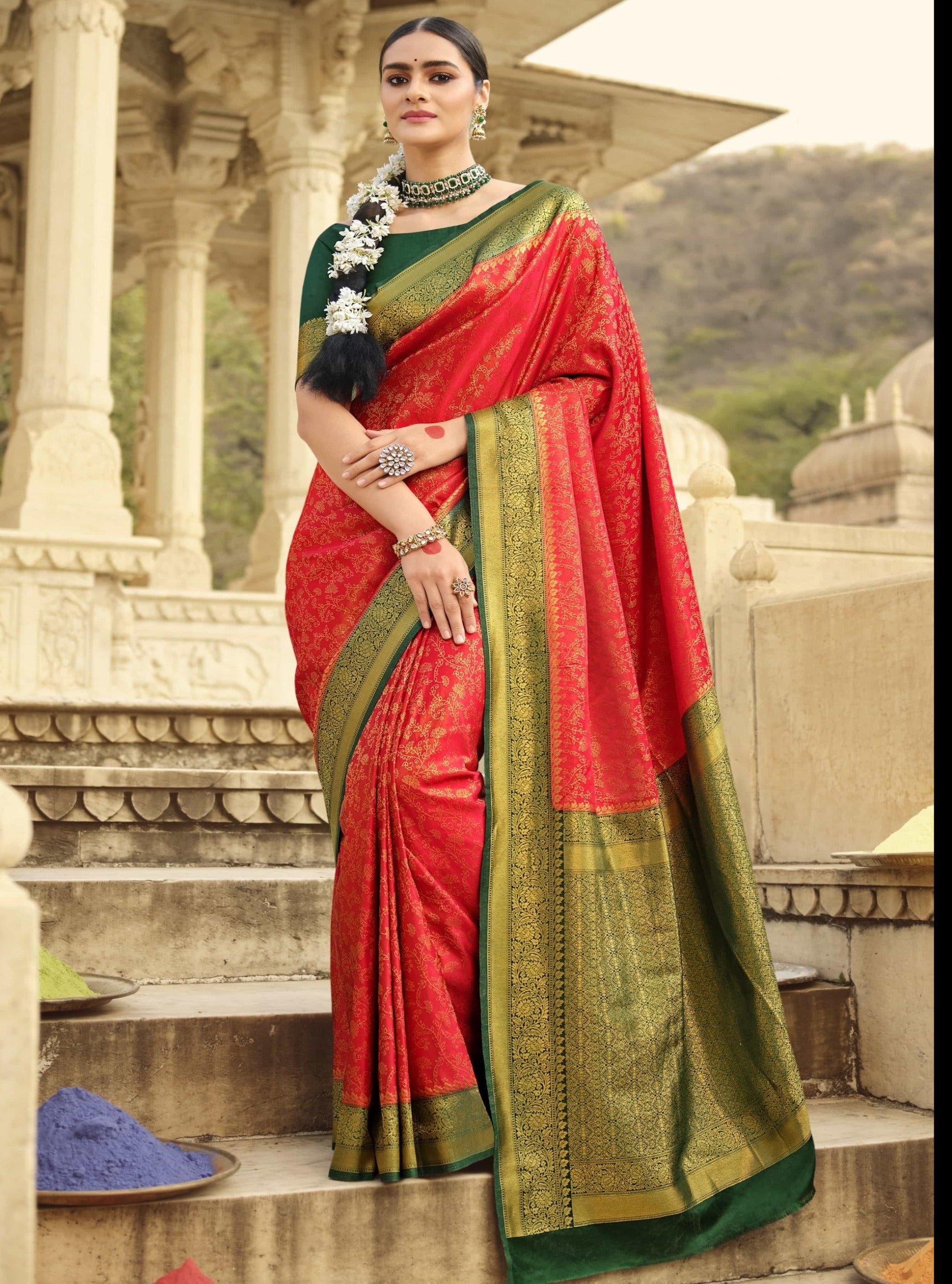 Buy Women's Traditional Designer Golden Work Super Soft Banarasi Silk Dark Green  Saree with Silk Unstiched Dark Green Blouse. at Amazon.in