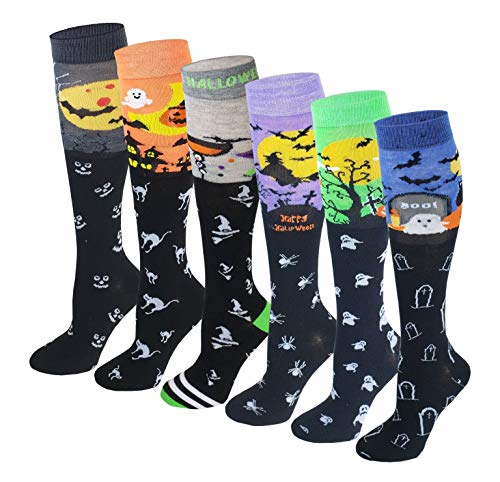 Women 6 pairs Halloween Design Knee High Socks