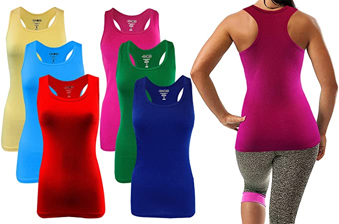 Sumona Ribbed Sleeveless Racerback Colorful Tank Top 6 Pack