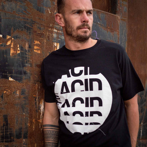 Acid drop house music black t-shirt design with white screen print
