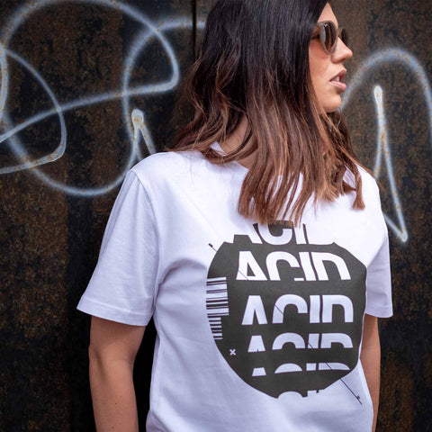 Acid house white t-shirt with graphic screen print design