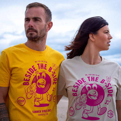 Summer Vibes vinyl lovers t-shirt designs in yellow and dust