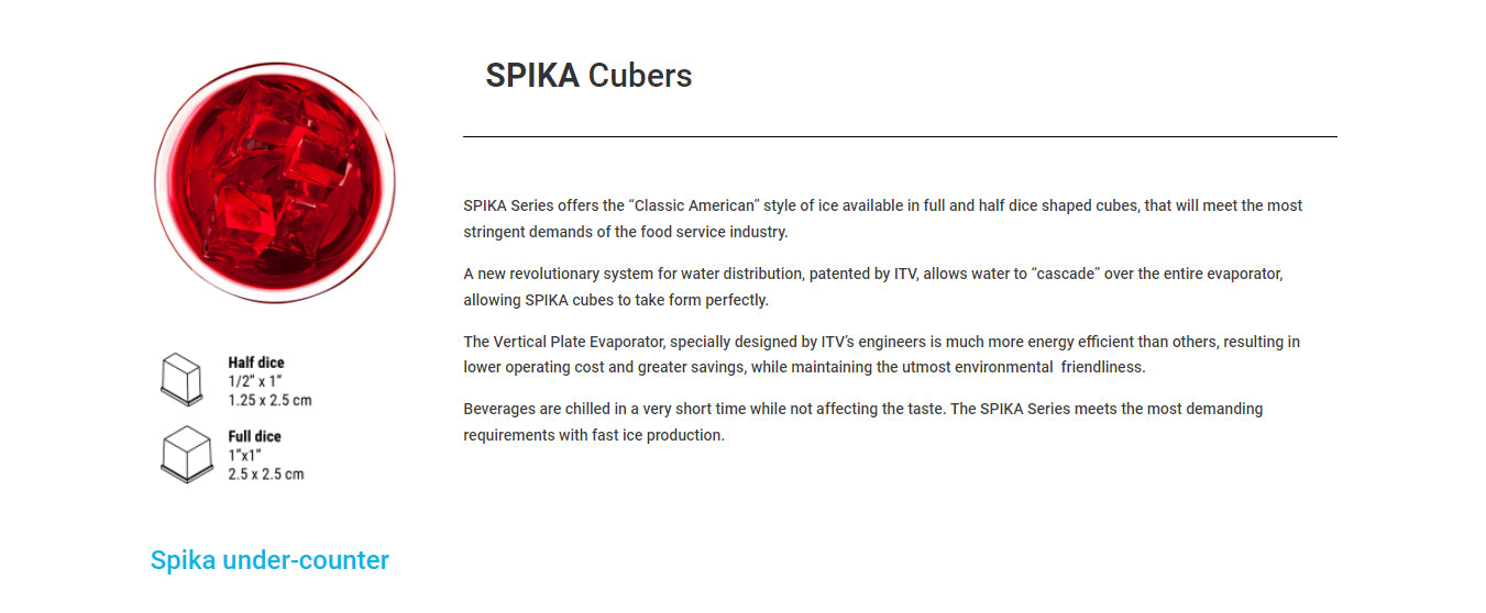 ITV - SPIKA NG 160W, Commercial Spika Cubers under-counter Ice Maker S