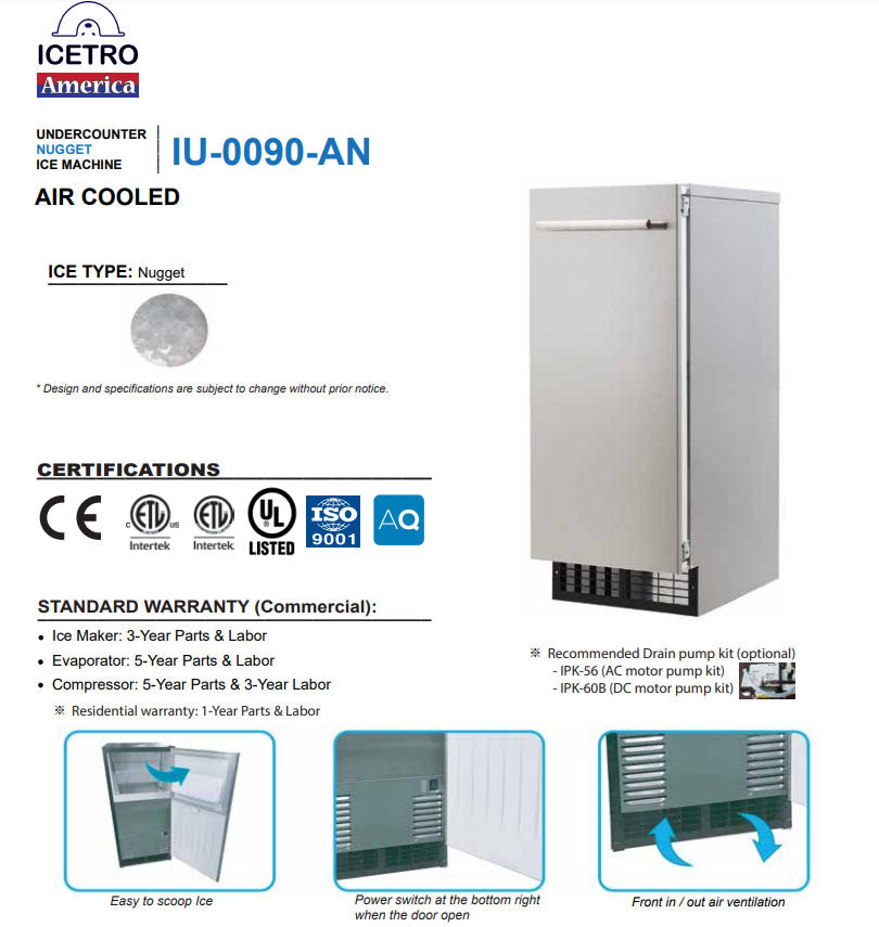 Icetro - ID-0160-AN, Commercial Air Cooled Ice Machine and Water Dispenser  Ice Nugget Maker 160lbs