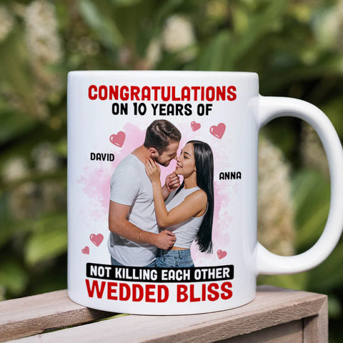 Congratulations On 10 Years Of Wedded Bliss, Funny Custom Couple Photo Coffee Mug, Gift For Couple, Valentine's Gift