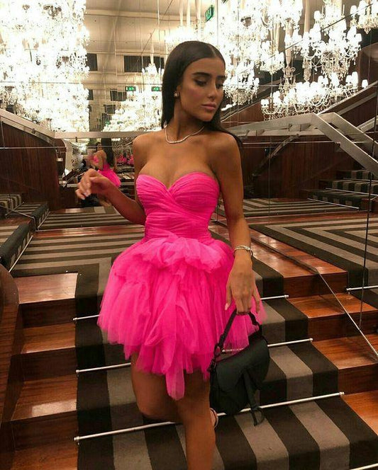 A-Line Simple Pink Tulle Graduation Homecoming Prom Party Dress – FloraShe