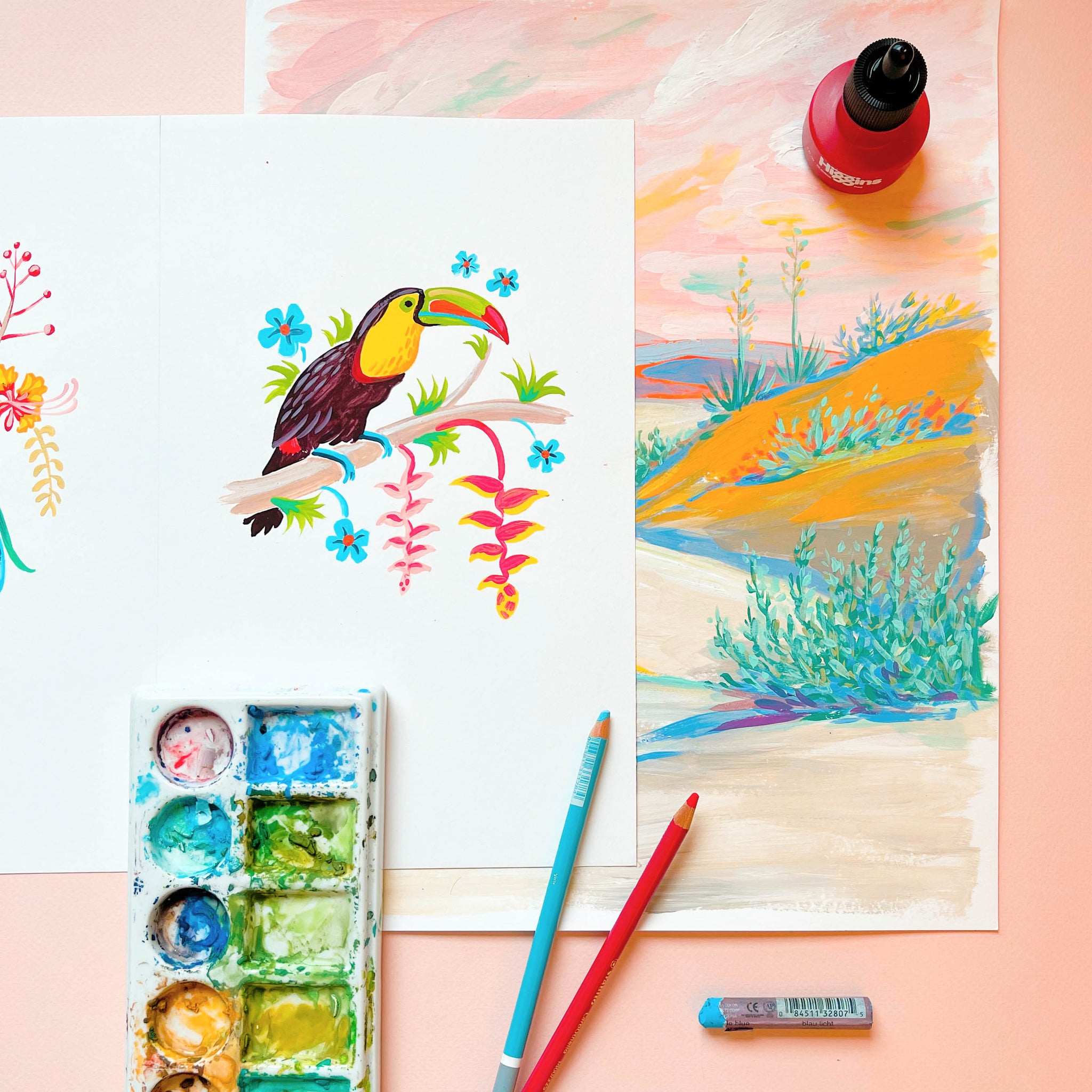 Bird and landscape art for art licensing