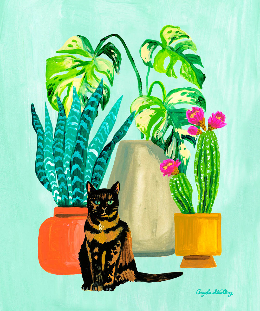 Cat and plant illustration