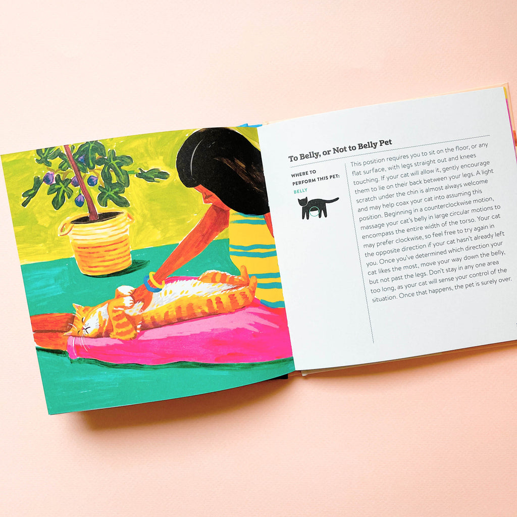 Girl petting cat in How to Pet a Cat book