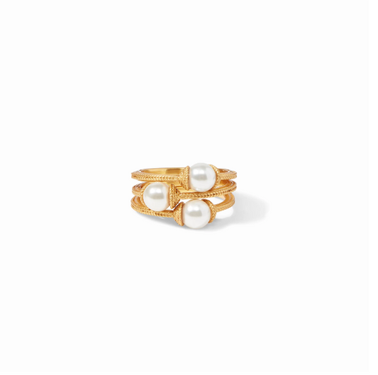 Livy Gold Rings Set of 3 in White Crystal