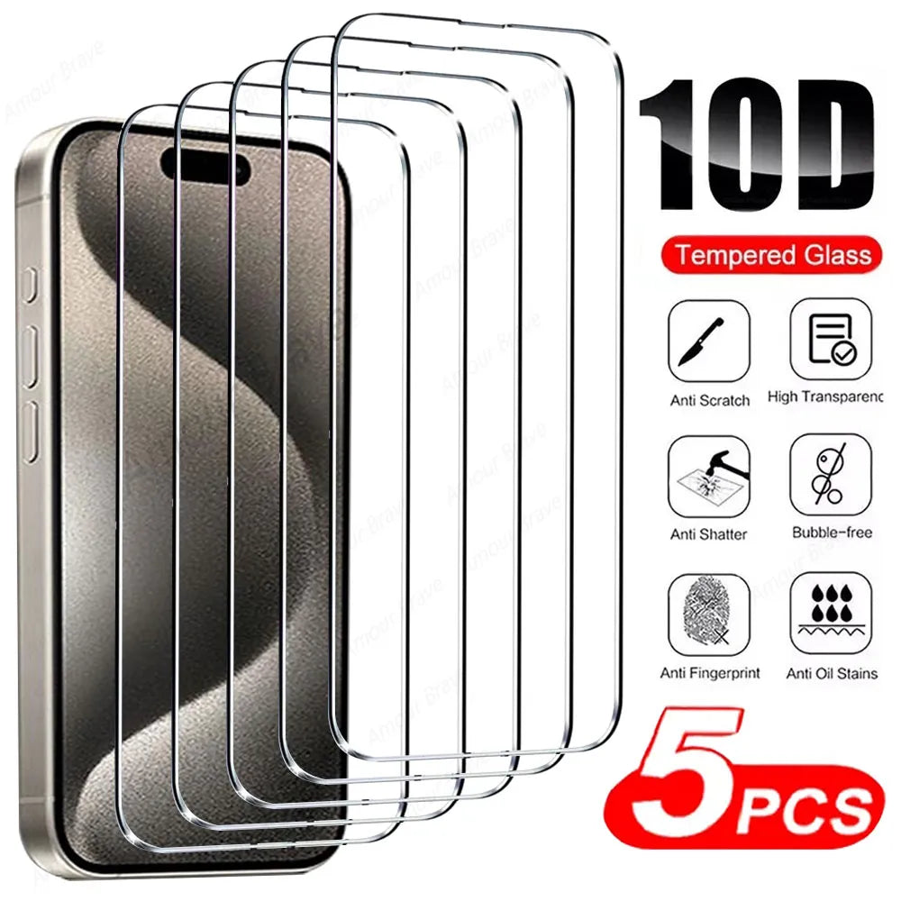 5Pcs Tempered Glass For IPhone 15 Thru 11