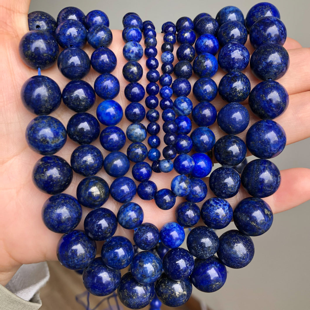 Natural Stone Lapis Lazuli Beads Round Loose Spacer Beads For Jewelry Making DIY Bracelet Accessories 15''Inches 4/6/8/10/12mm