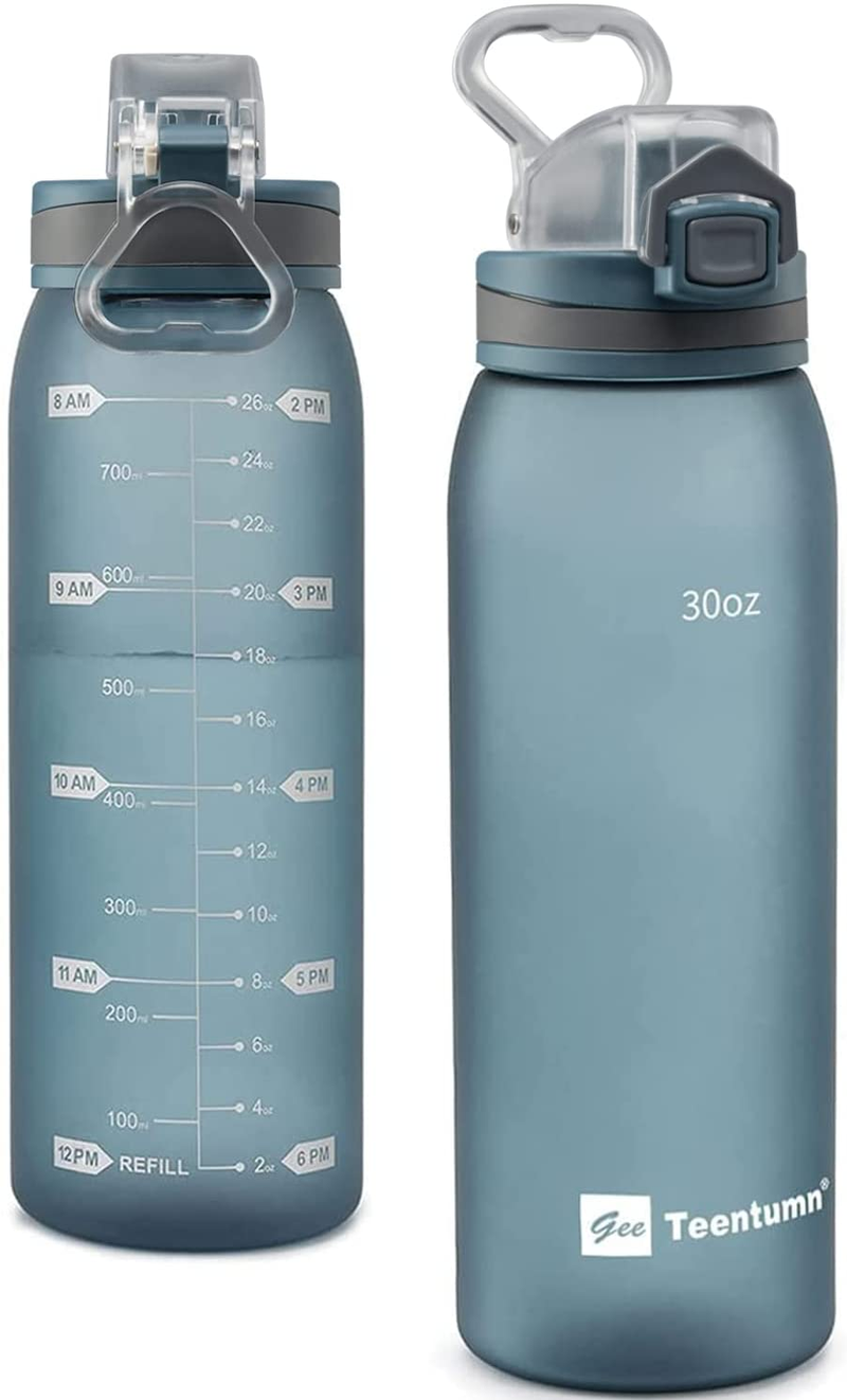 N9 32oz Blue Leak Proof Sports Water Bottle with Time Markings