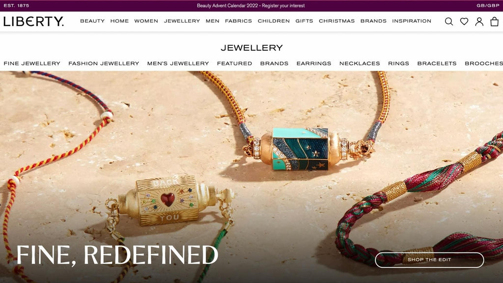 Liberty online jewellery shopping landing page