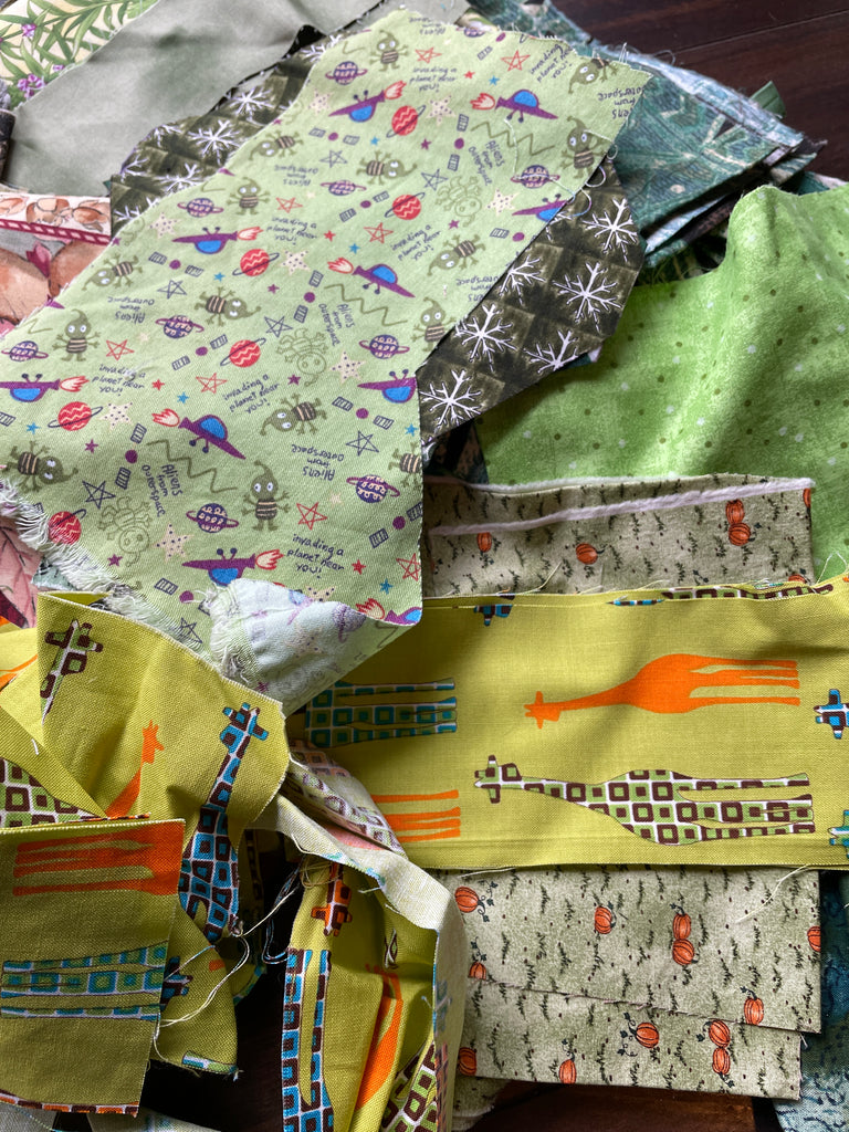 Remnant Bundle Quilting Cotton Mystery Scrap - Greens 1 POUND