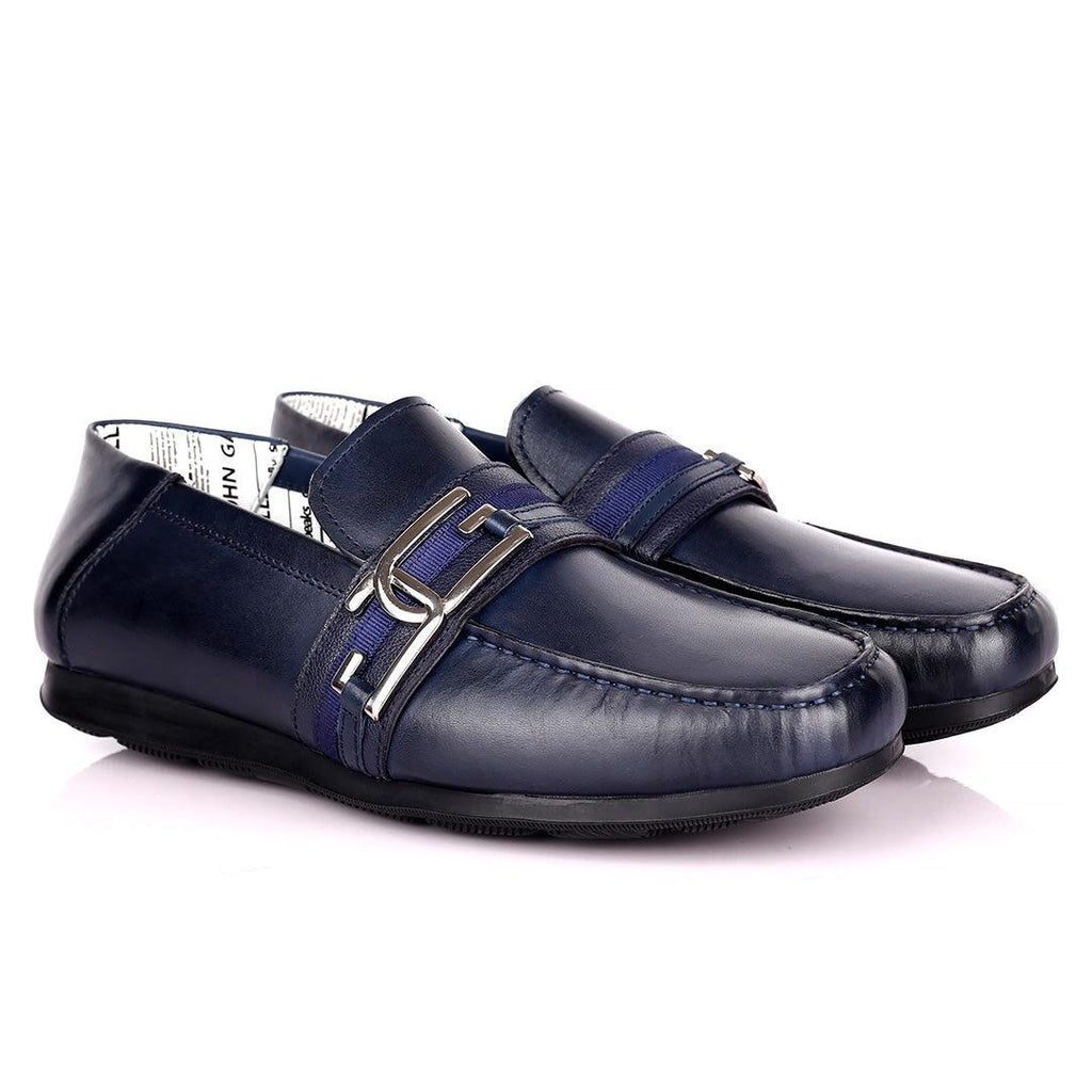 John Galliano Exquisite Double G Logo Designed Leather Shoe - Blue ...