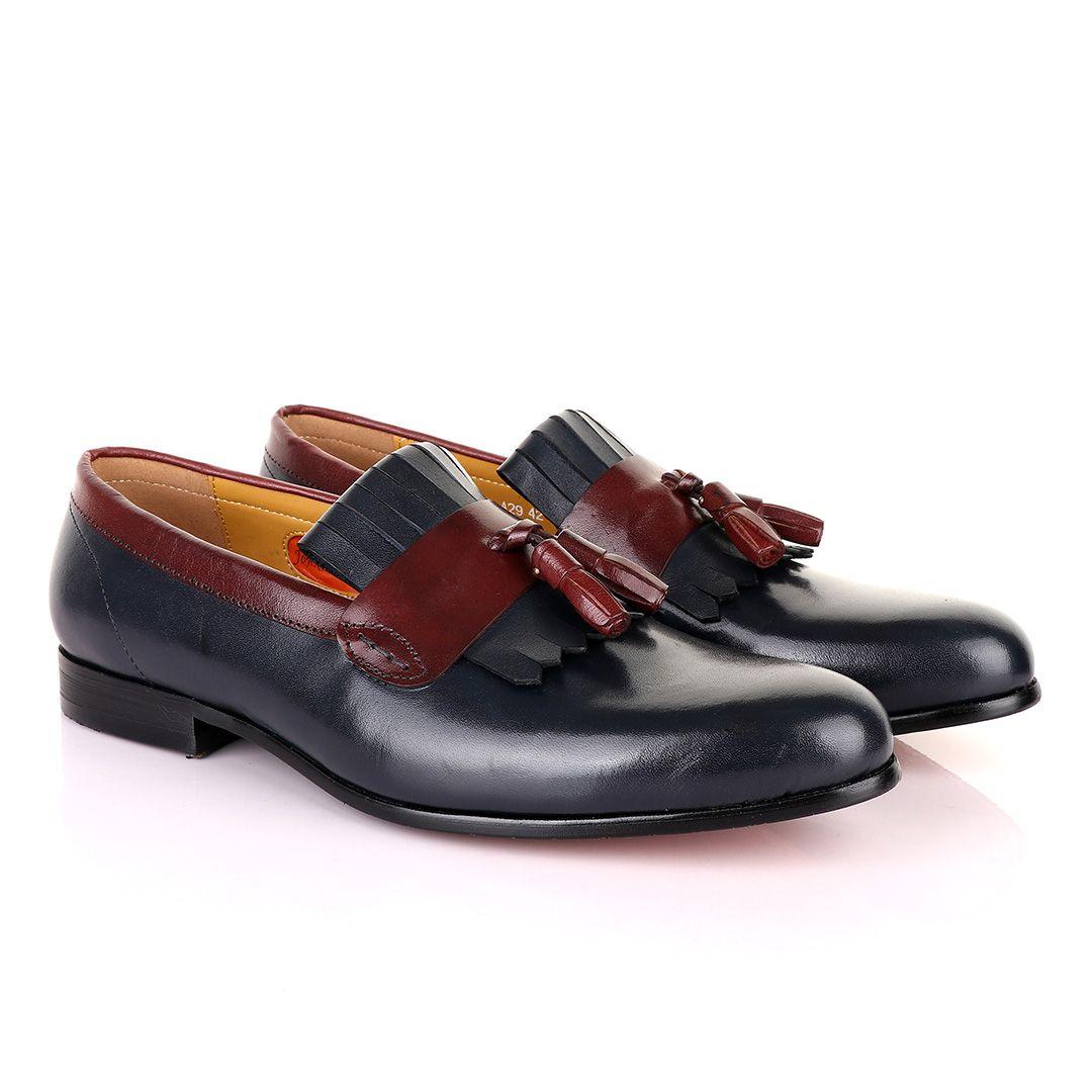 John Mendson Welted Crafted Blue and Brown tassel Loafers Shoe - Obeezi.com