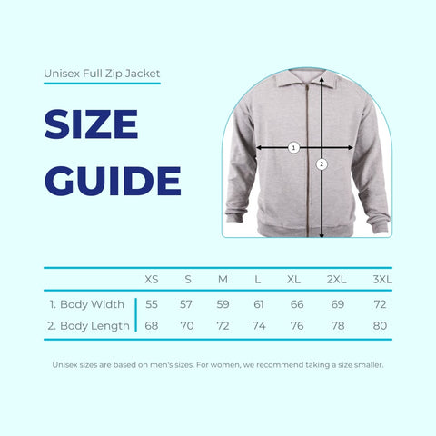 Unisex Full Zip Jacket Size Guide