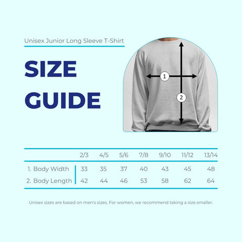 Unisex Junior Long Sleeve T-Shirt Size Guide