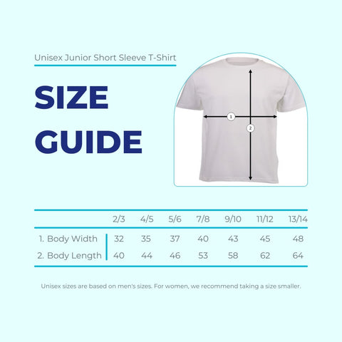 Unisex Junior Short Sleeve T-Shirt Size Guide