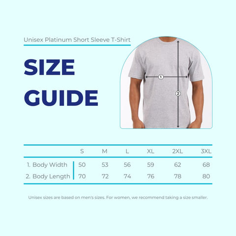 Unisex Platinum Short Sleeve T-Shirt Size Guide