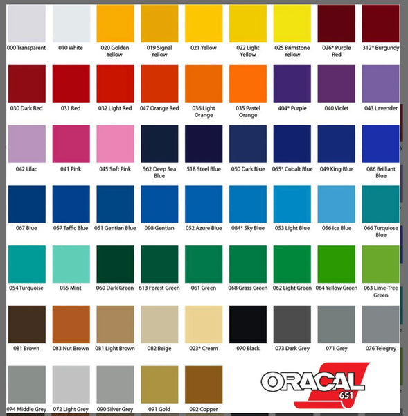 Oracal Color Chart for Custom Decals Dirt Princess Designs