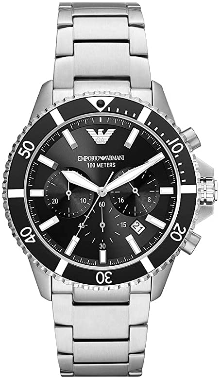 Emporio Armani Men's Chronograph, Stainless Steel Watch, 43mm case siz