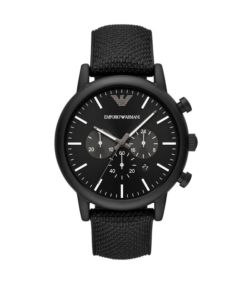 Emporio Armani Men's Quartz Black Leather Strap Black Dial 46mm Watch