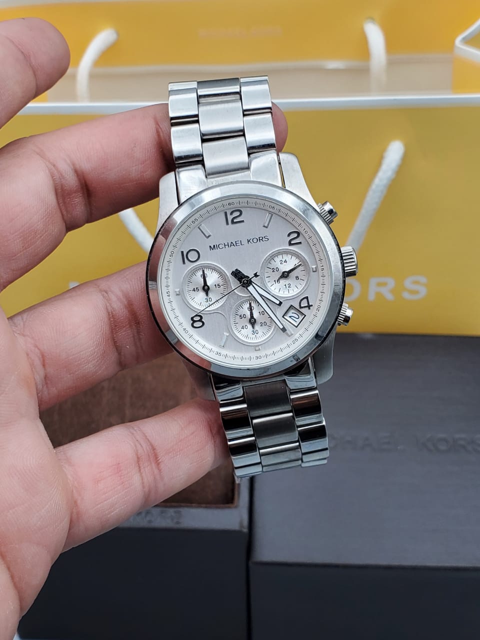 Michael Kors Watch MK6131 Silver amp Gold Tone Metal Band Round 38 mm  Silver Dial  eBay