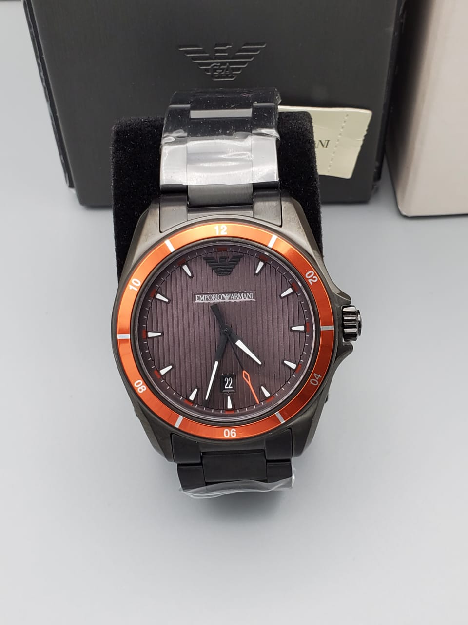 Emporio Armani Men's Three-Hand Date Black-Tone Stainless Steel Watch
