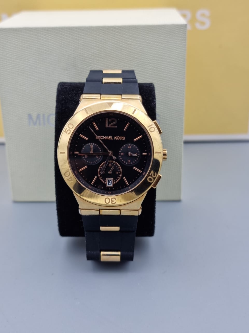 Michael Kors Wyatt Gold-Tone Black Silicone Watch MK6173