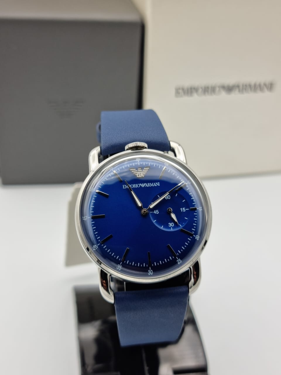 Emporio Armani Men's Leather Strap Blue Dial 41mm Watch AR11335