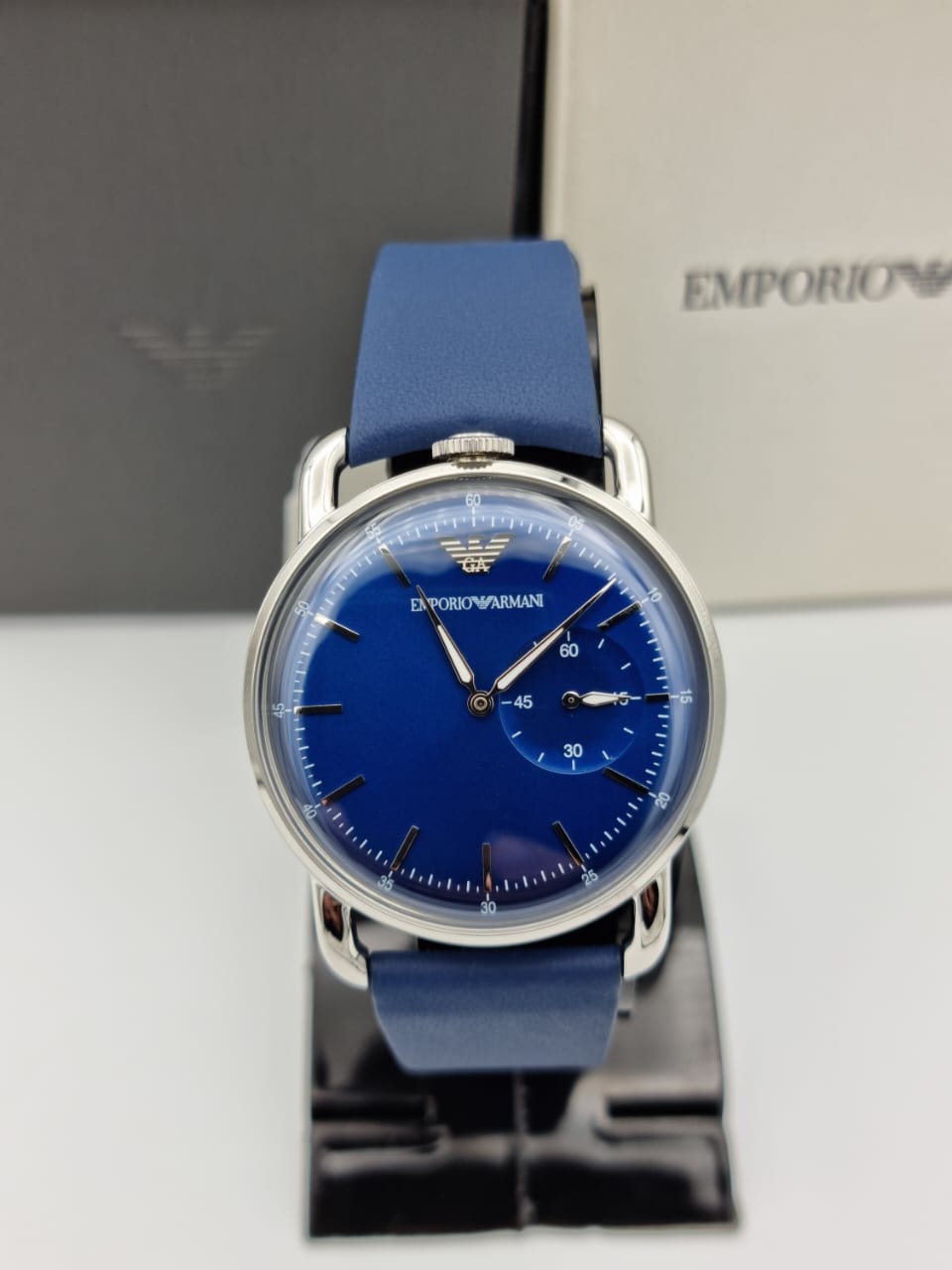 Emporio Armani Men's Leather Strap Blue Dial 41mm Watch AR11335